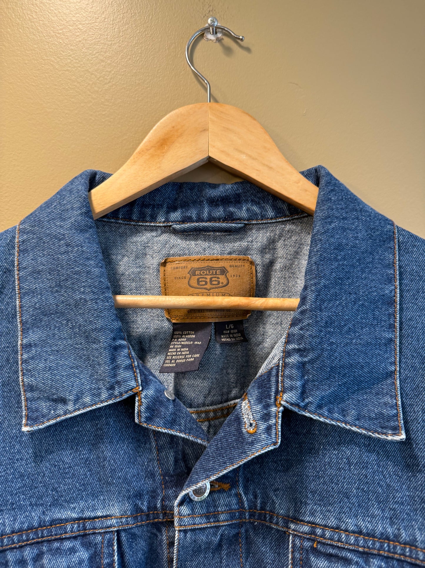 Vintage Route 66 Dark Wash Denim Jacket- L