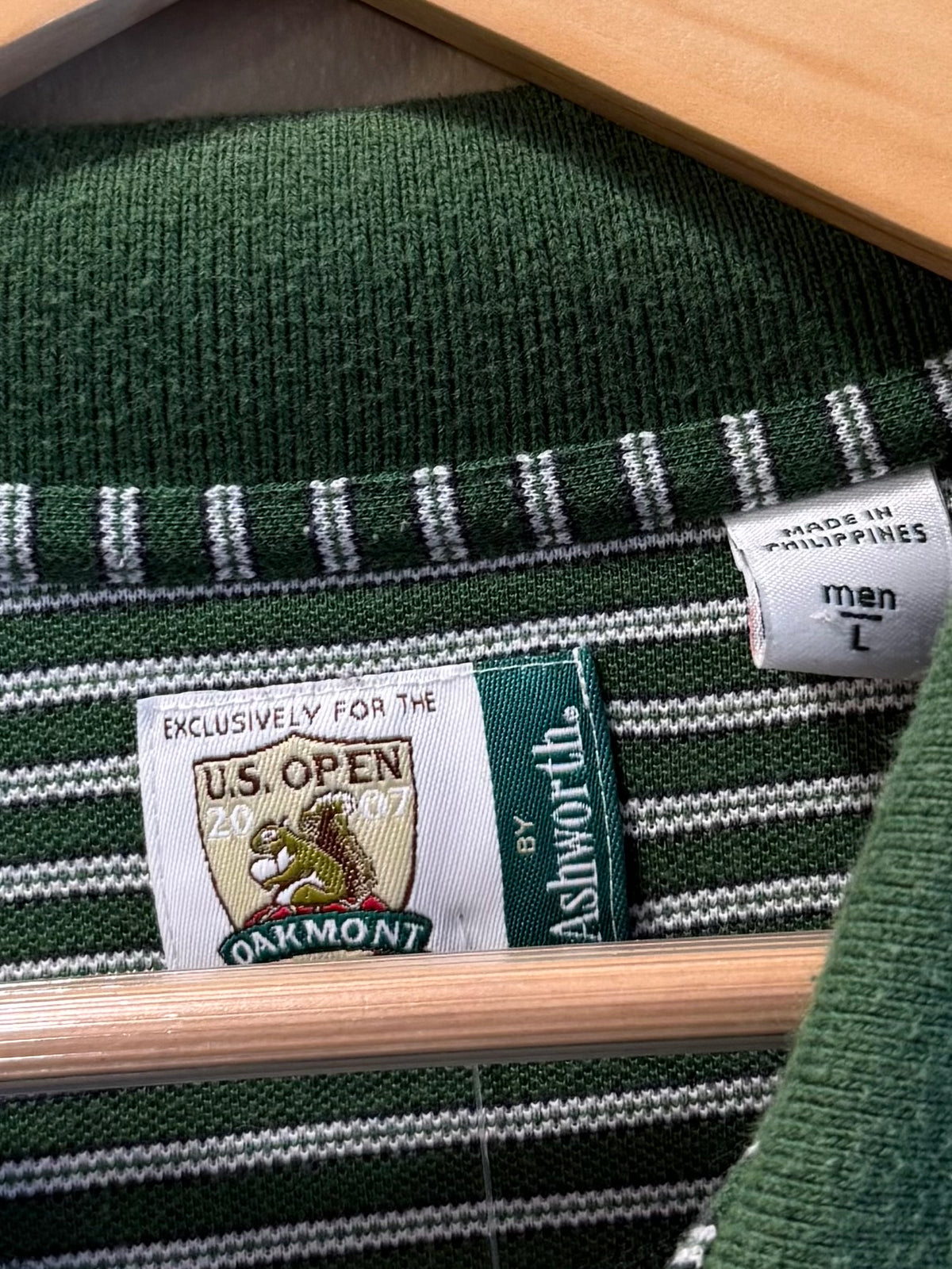 Vintage U.S. Open Golf Green Striped Polo Shirt- L