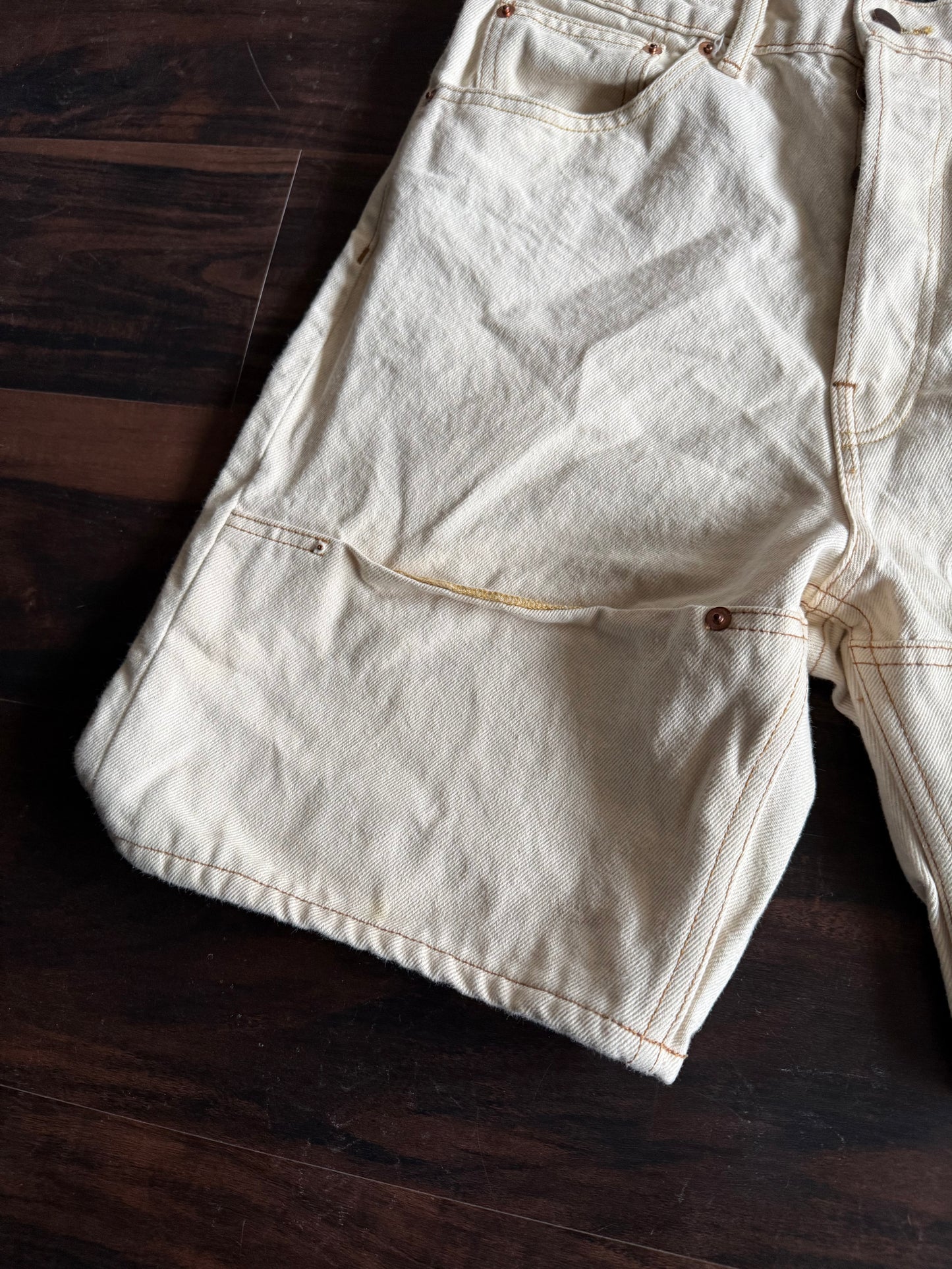 Carson Wach White Double Knee Button-Fly Denim Jean Shorts- 30