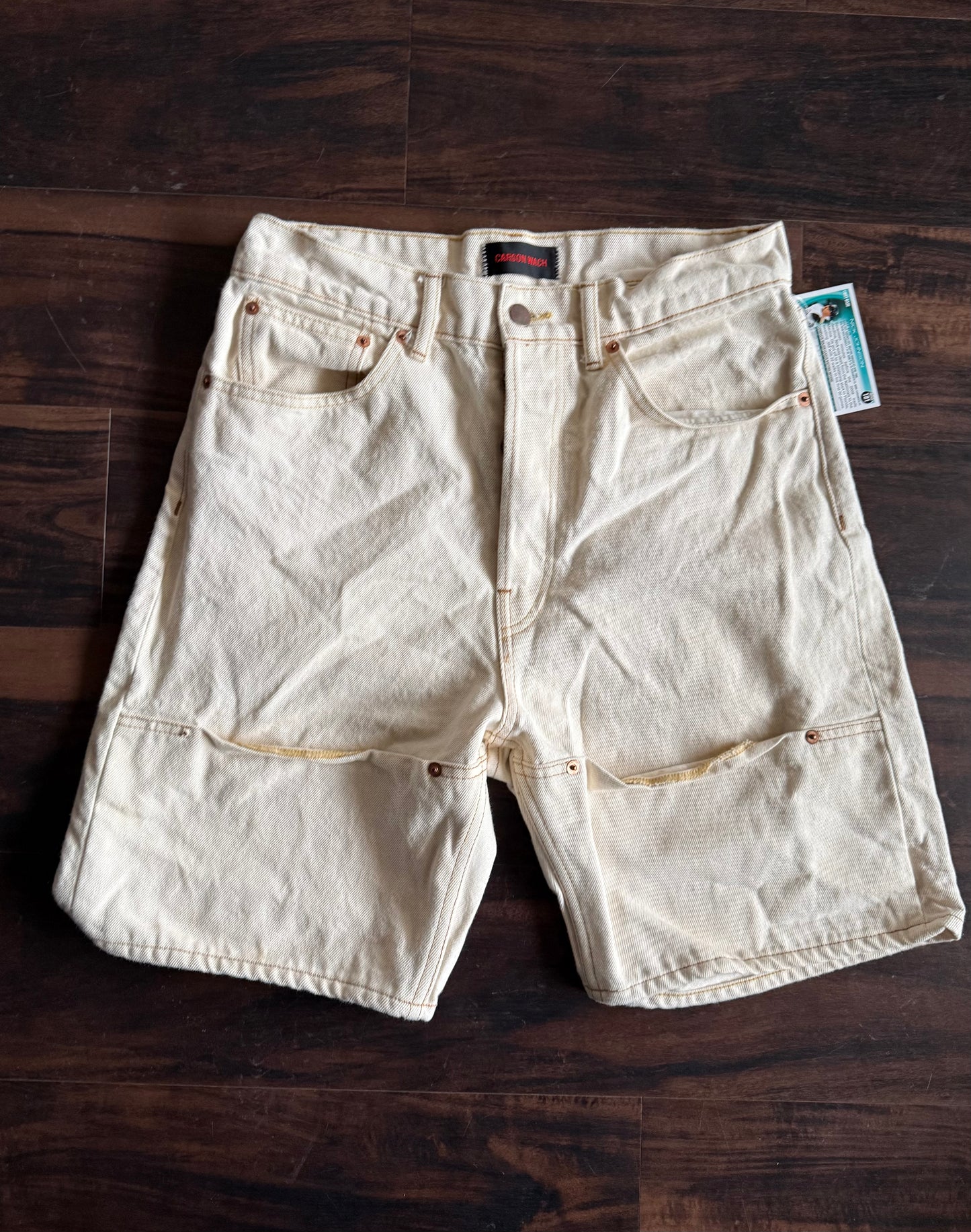Carson Wach White Double Knee Button-Fly Denim Jean Shorts- 30