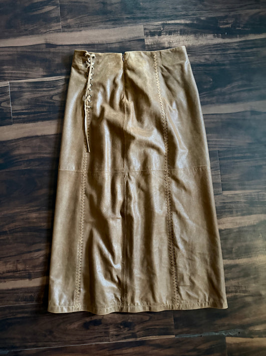 Vintage Sundance Brown Genuine Leather Skirt- 30