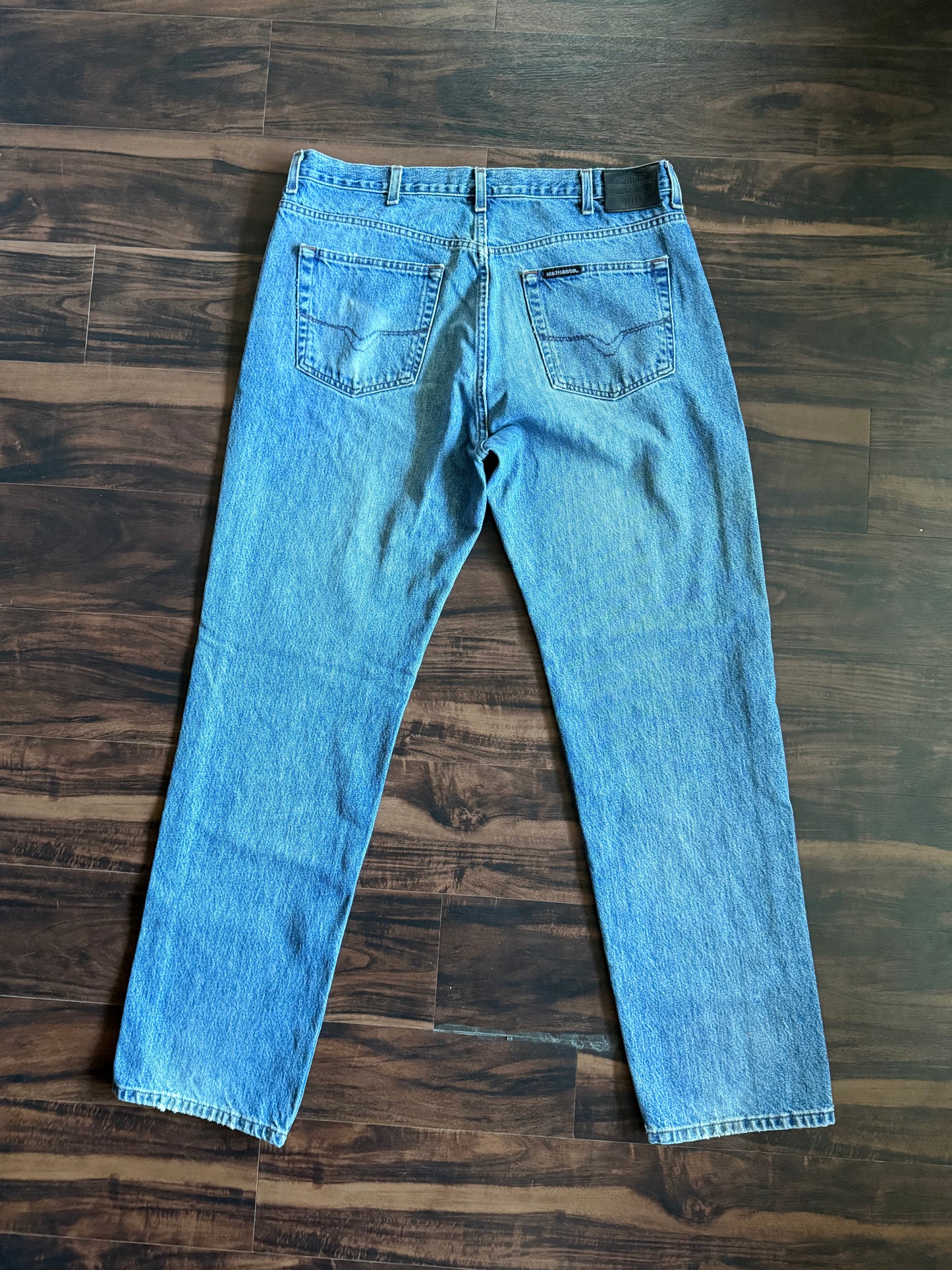 Vintage Harley Davidson Distressed Light Wash Denim Jeans- 38x34