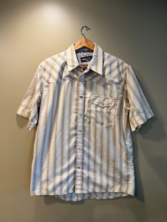 Vintage Y2K Billabong Tan Striped Pearl Snap Shirt- M