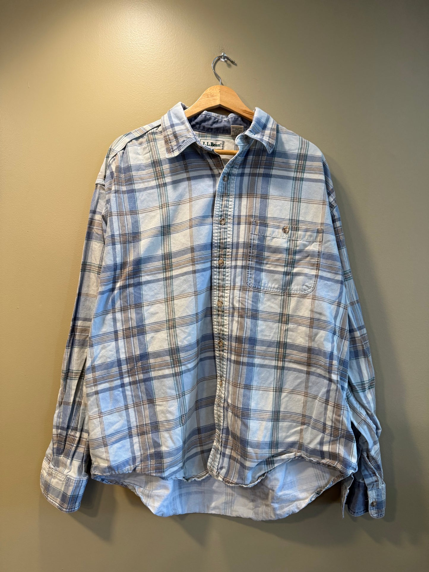 Vintage L.L. Bean Plaid Blue Cotton Flannel Shirt- XL