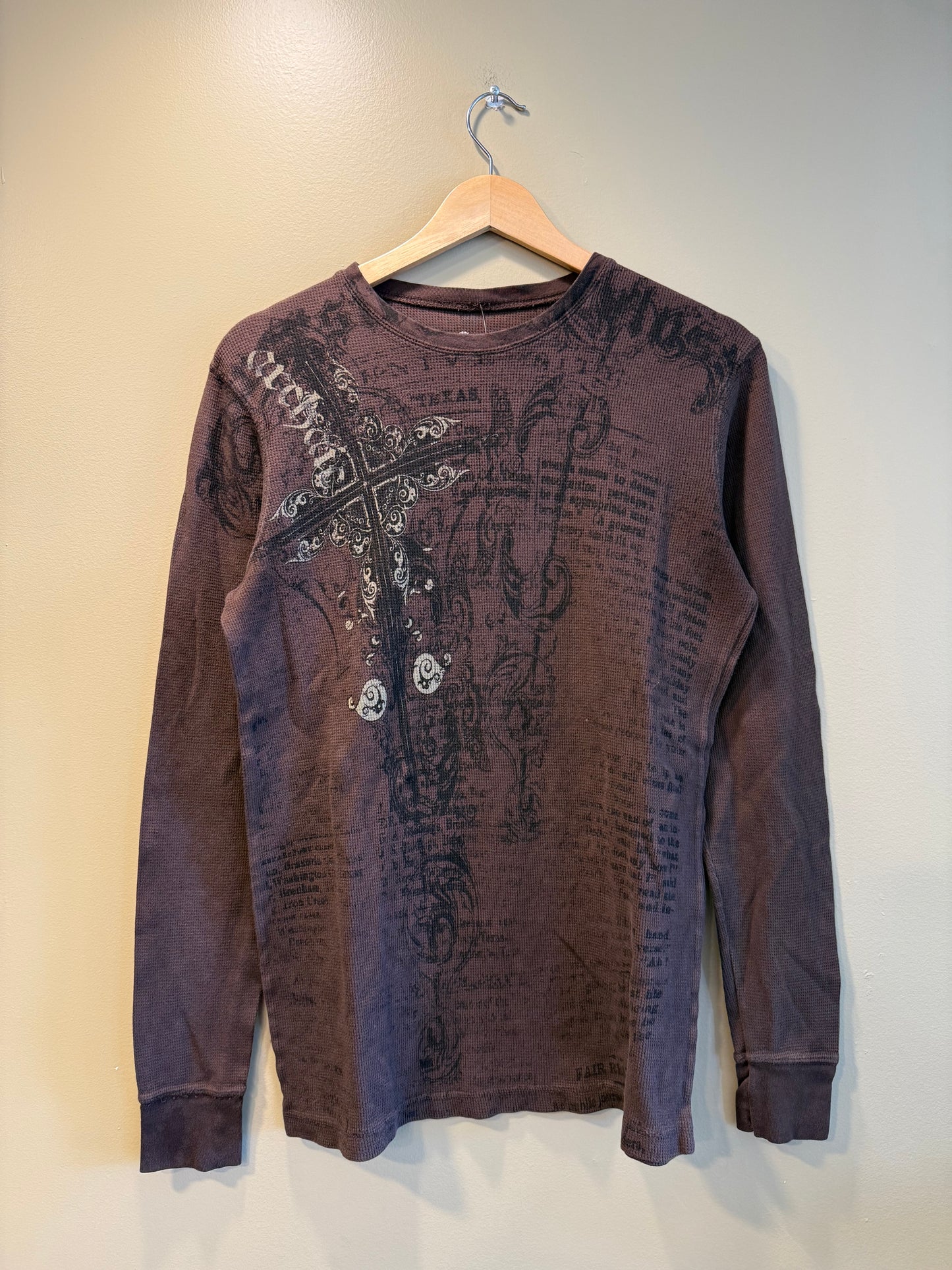 Vintage Y2K Archaic Brown Thermal Long Sleeve T-Shirt- S