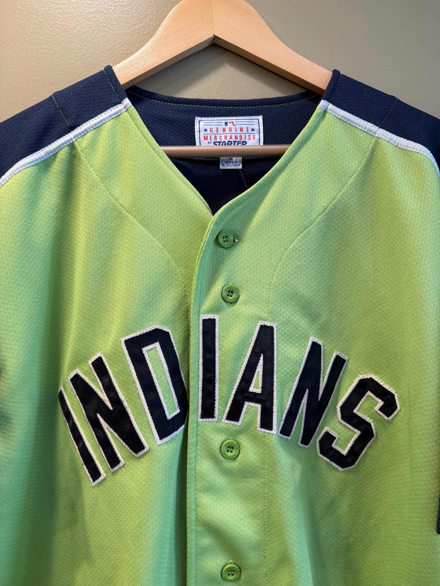 Vintage Starter Cleveland Indians Green & Blue Alternate Baseball Jersey- L