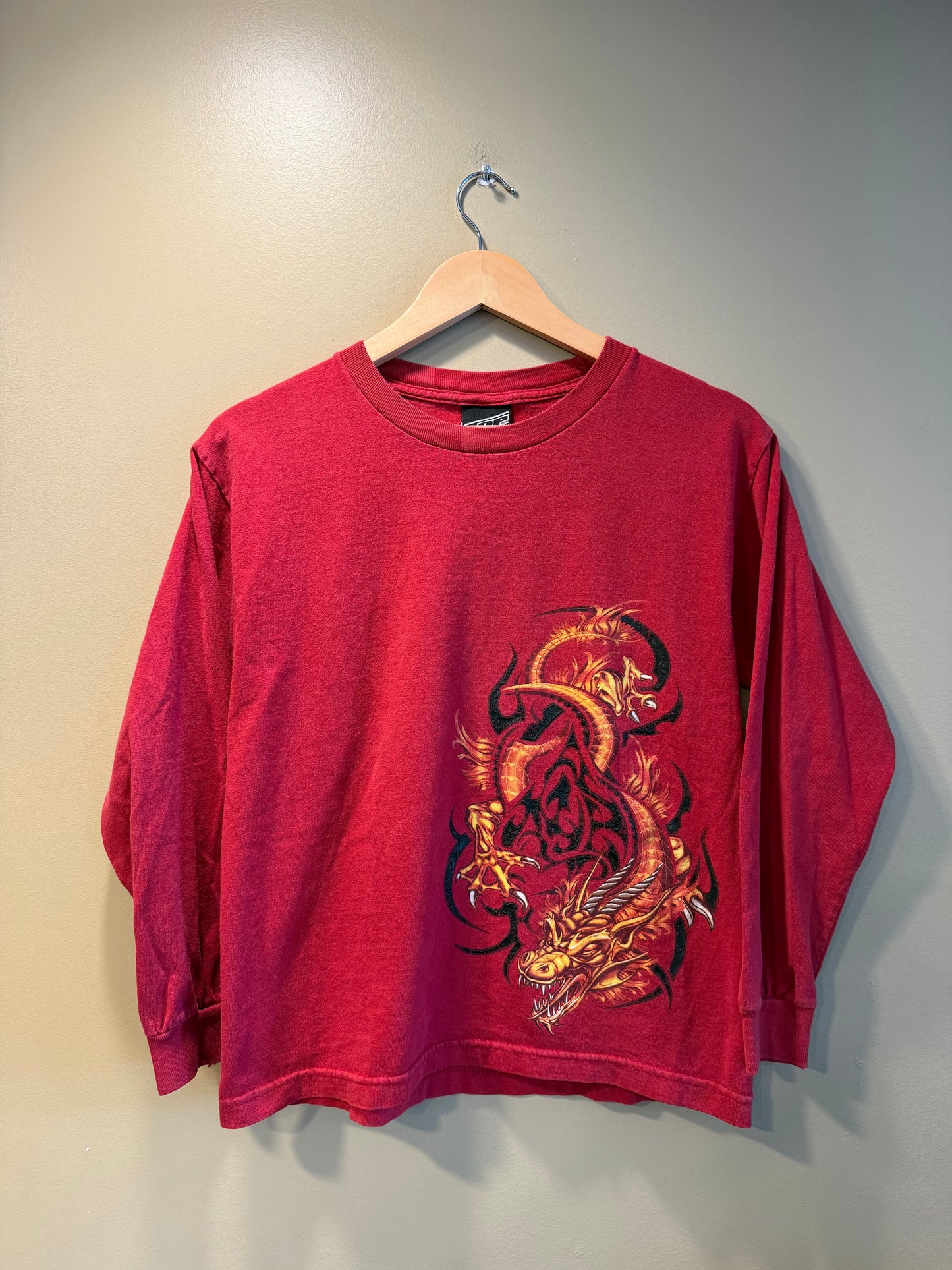 Vintage Y2K Top Heavy Red Dragon Long Sleeve T-Shirt- S/M
