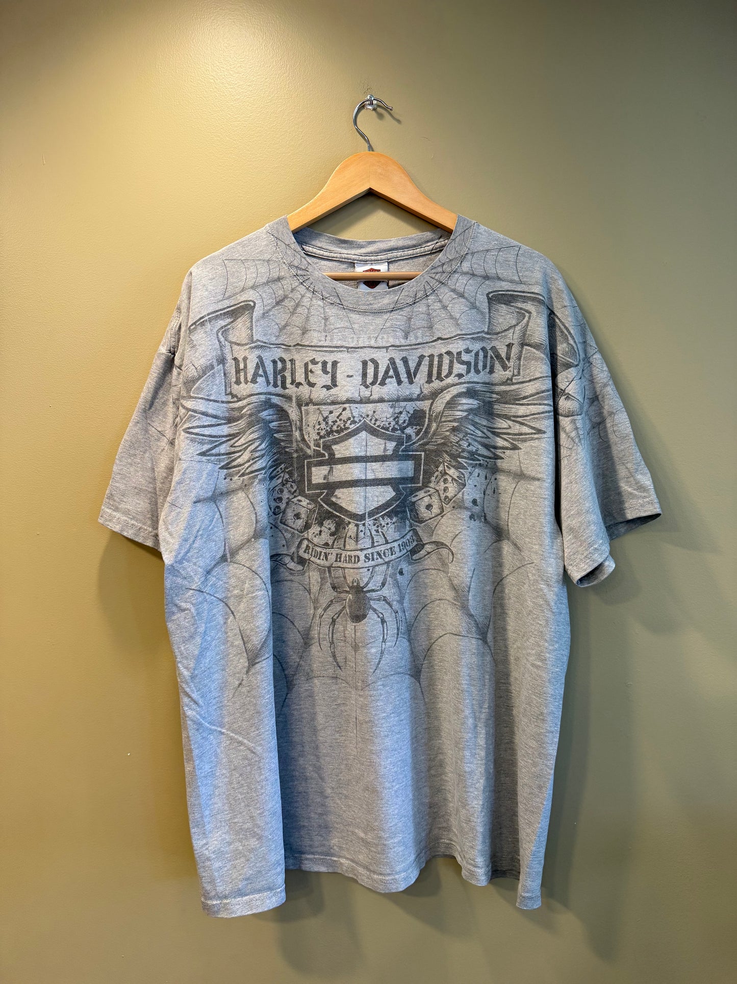 Vintage Y2K Harley Davidson Spider Web Gray T-Shirt- XL/XXL