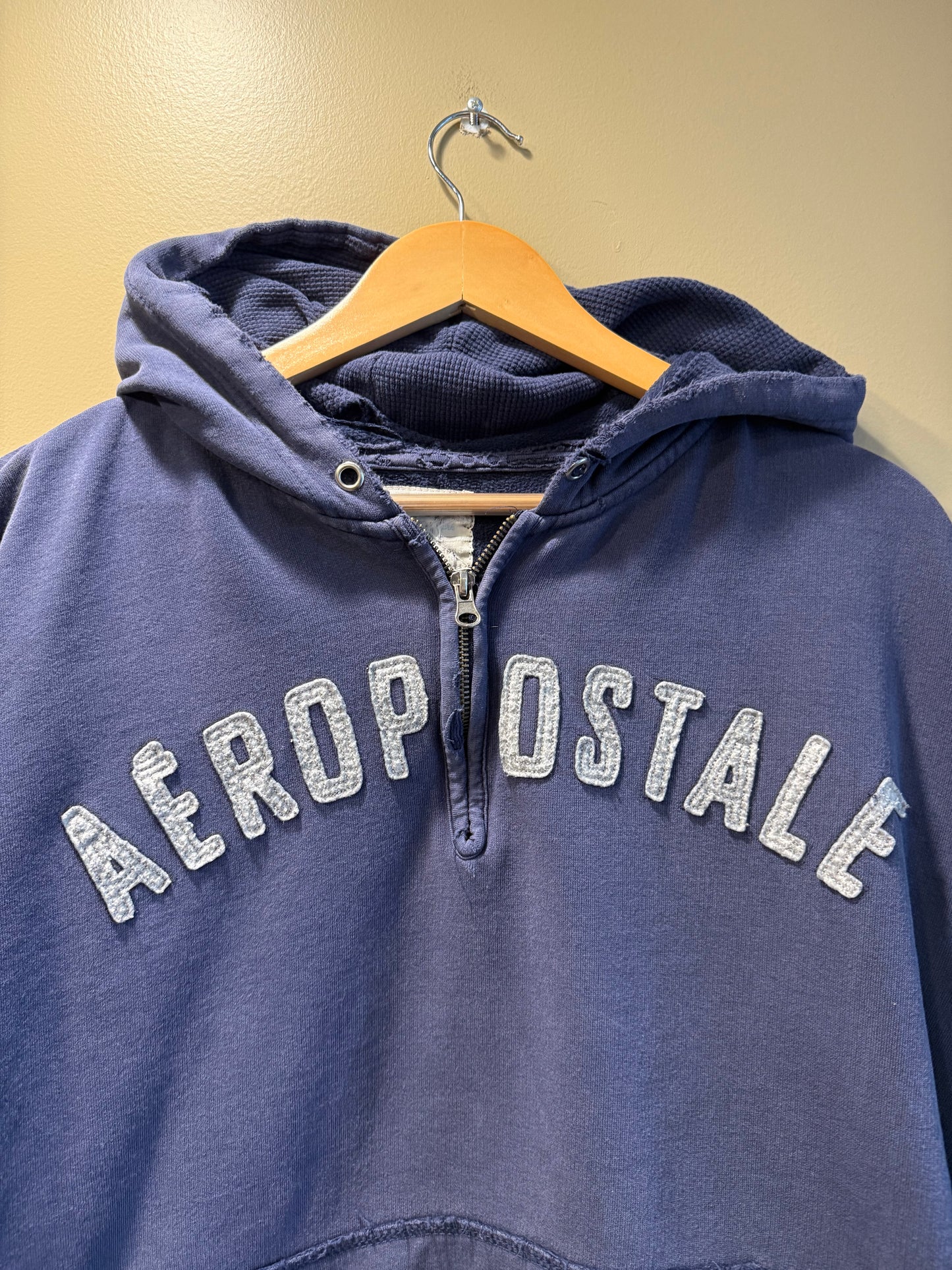 Vintage Y2K Aeropostale Distressed Navy Blue Hoodie Sweatshirt- XL