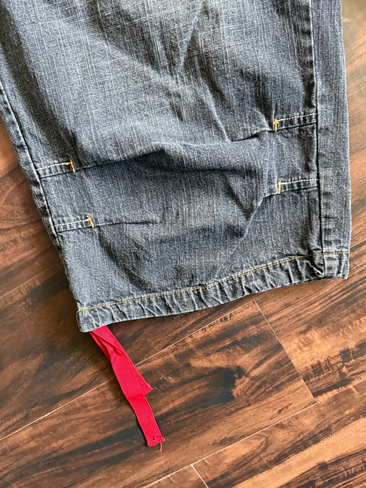 Vintage Y2K Komani Streetwear Black Tassled Denim Jean Shorts- 34