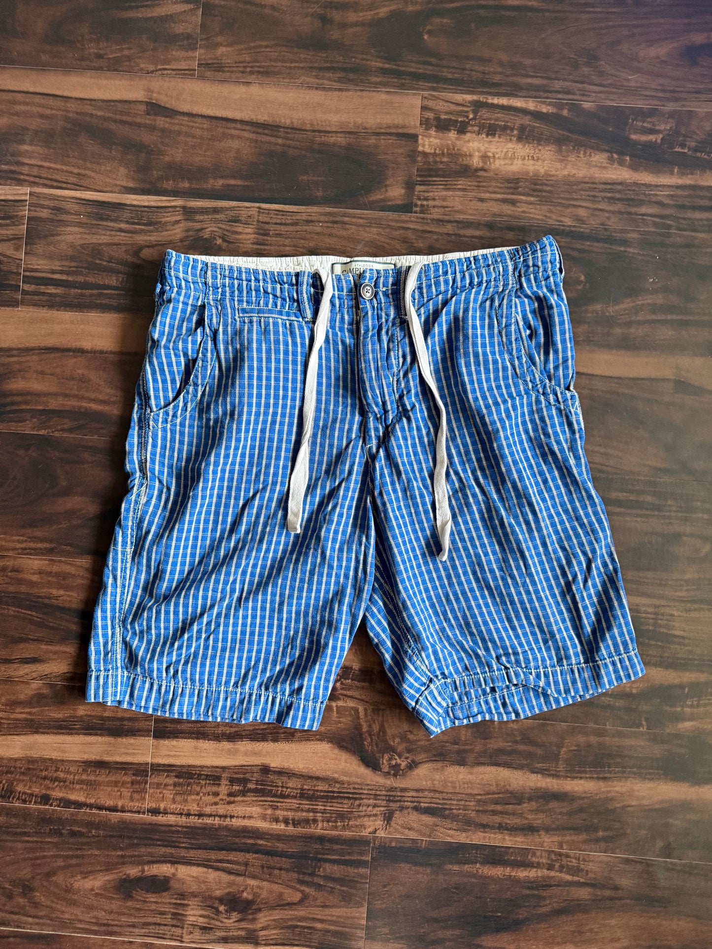 Vintage Campus Crew Blue Checkered Cotton Shorts- 36