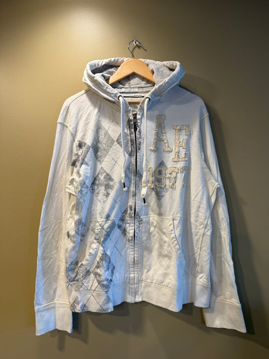 Vintage American Eagle White Argyle Print Zip-Up Hoodie Sweatshirt- L