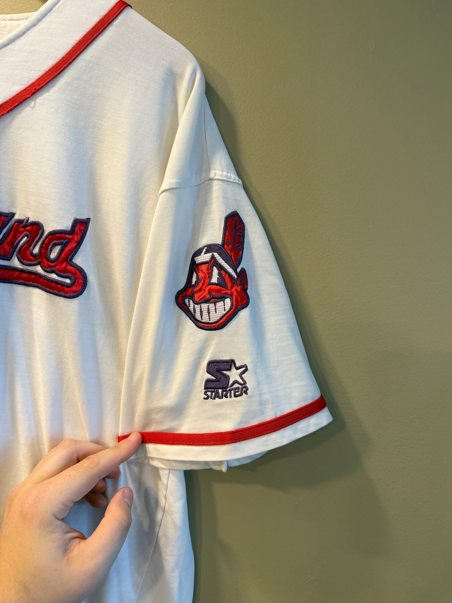 Vintage Starter Cleveland Indians White Baseball Jersey- XL