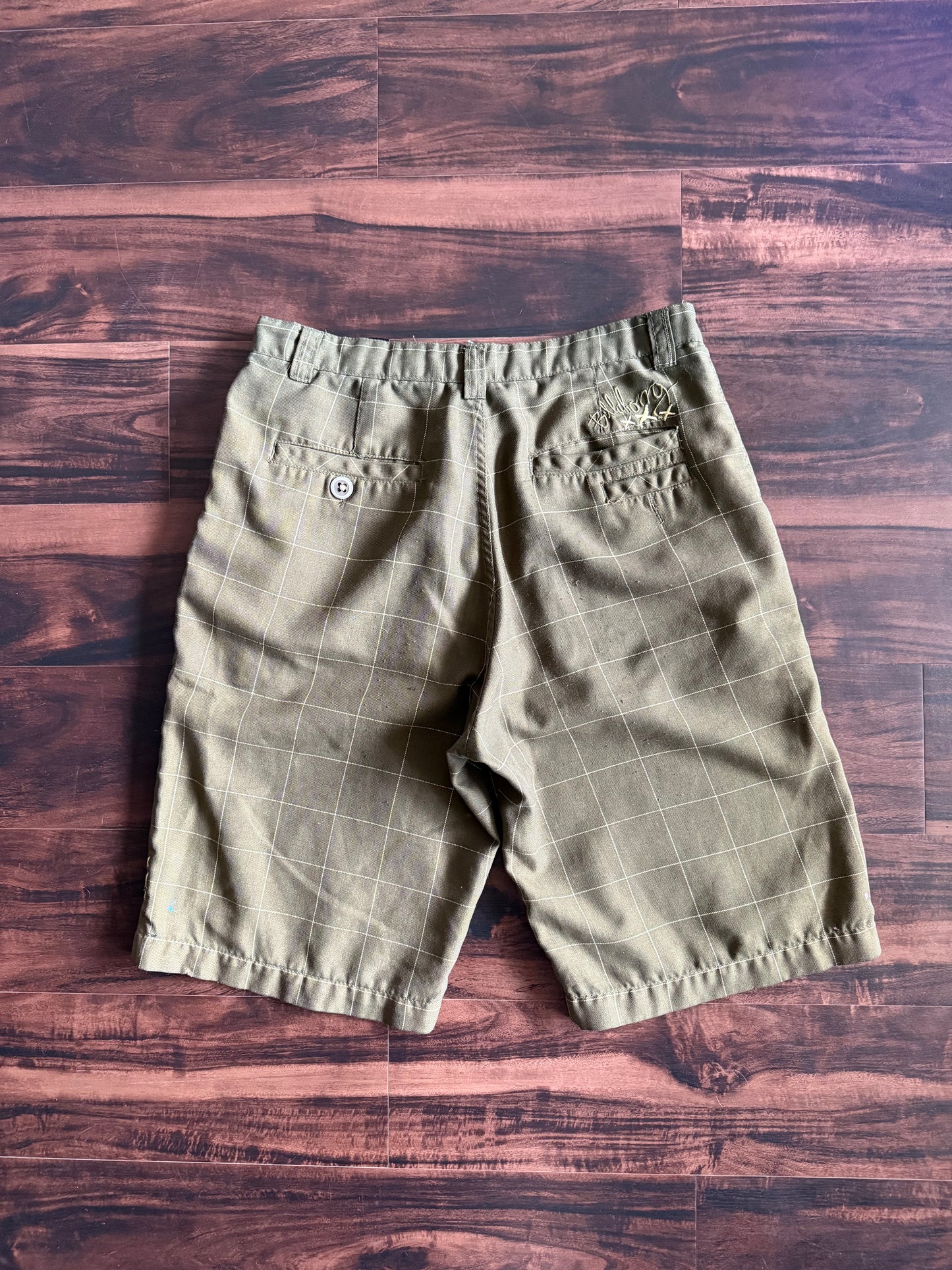Vintage Billabong Green Checkered Cotton Shorts- 32