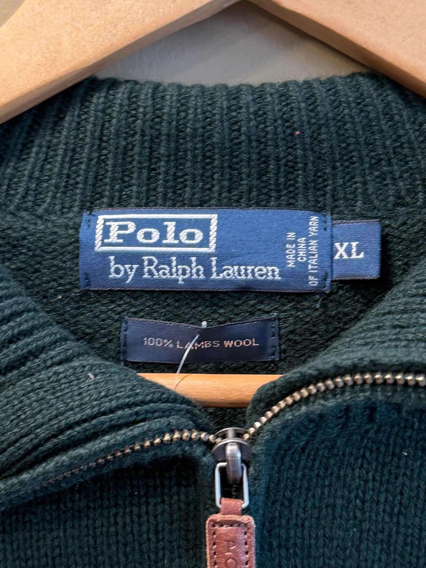 Vintage Polo Ralph Lauren Lambswool Green Quarter-Zip Sweater- XL