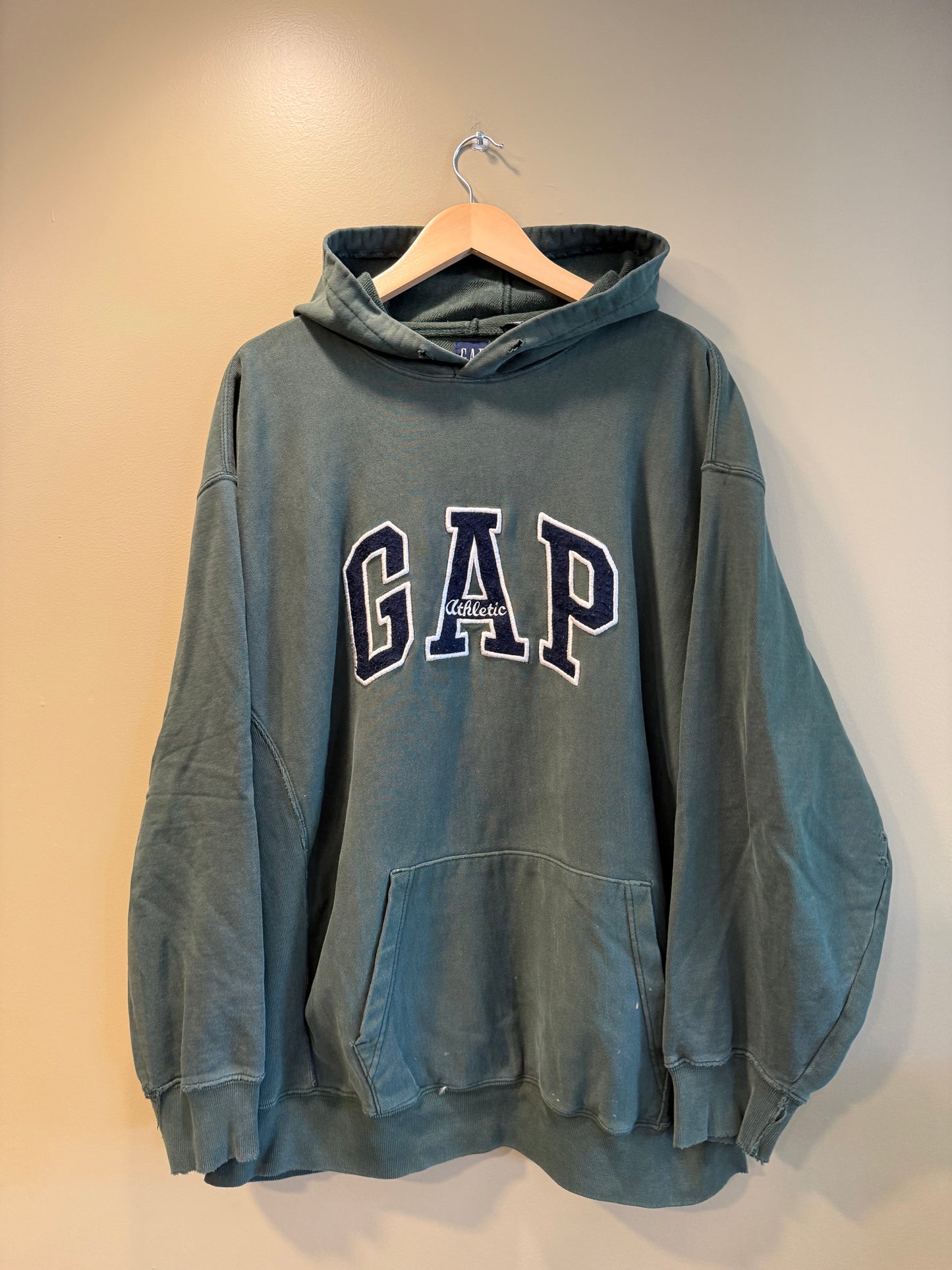 Vintage Gap Green Spell Out Hoodie Sweatshirt- XL