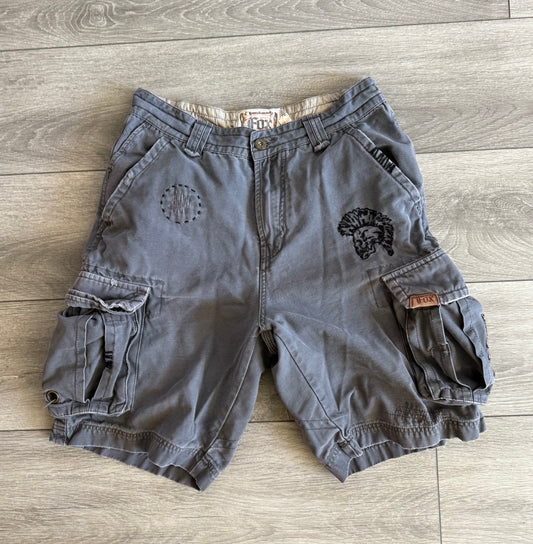 Vintage Fox Racing Y2K Embroidered Punk Cotton Canvas Cargo Shorts- 30