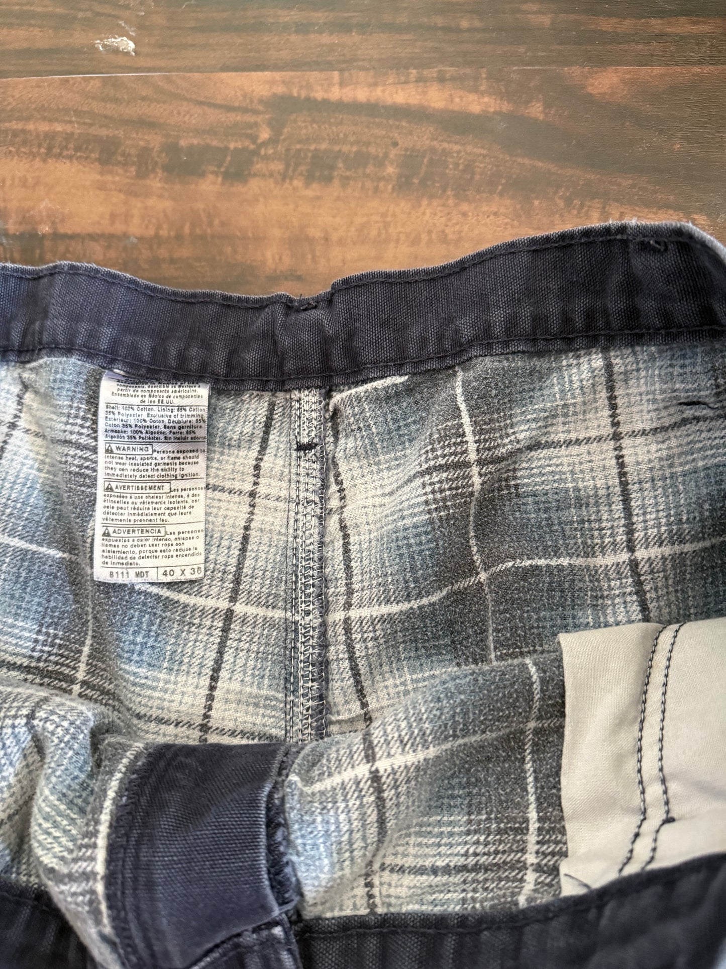 Vintage Carhartt Flannel Lined Navy Blue Cotton Canvas Work Pants- 39x35