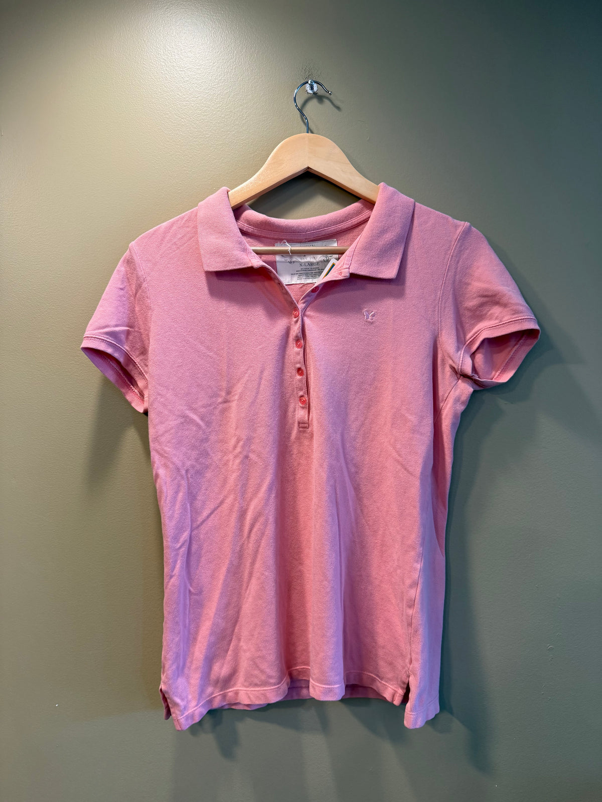 Vintage Aeropostale Pink Butterfly Button-Up Polo Shirt- XL