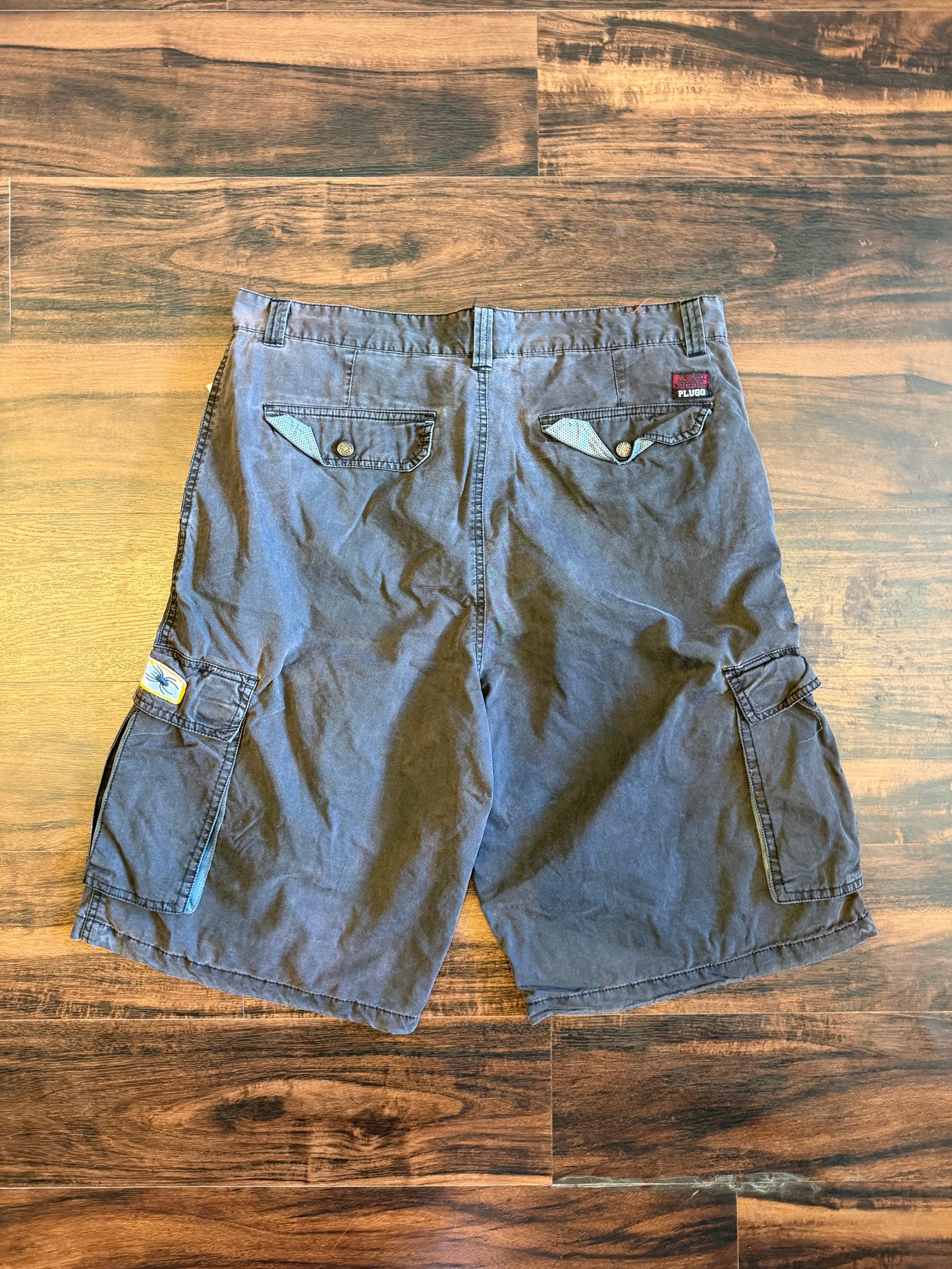 Vintage Plugg Spider Black Streetwear Cotton/Nylon Cargo Shorts- 34