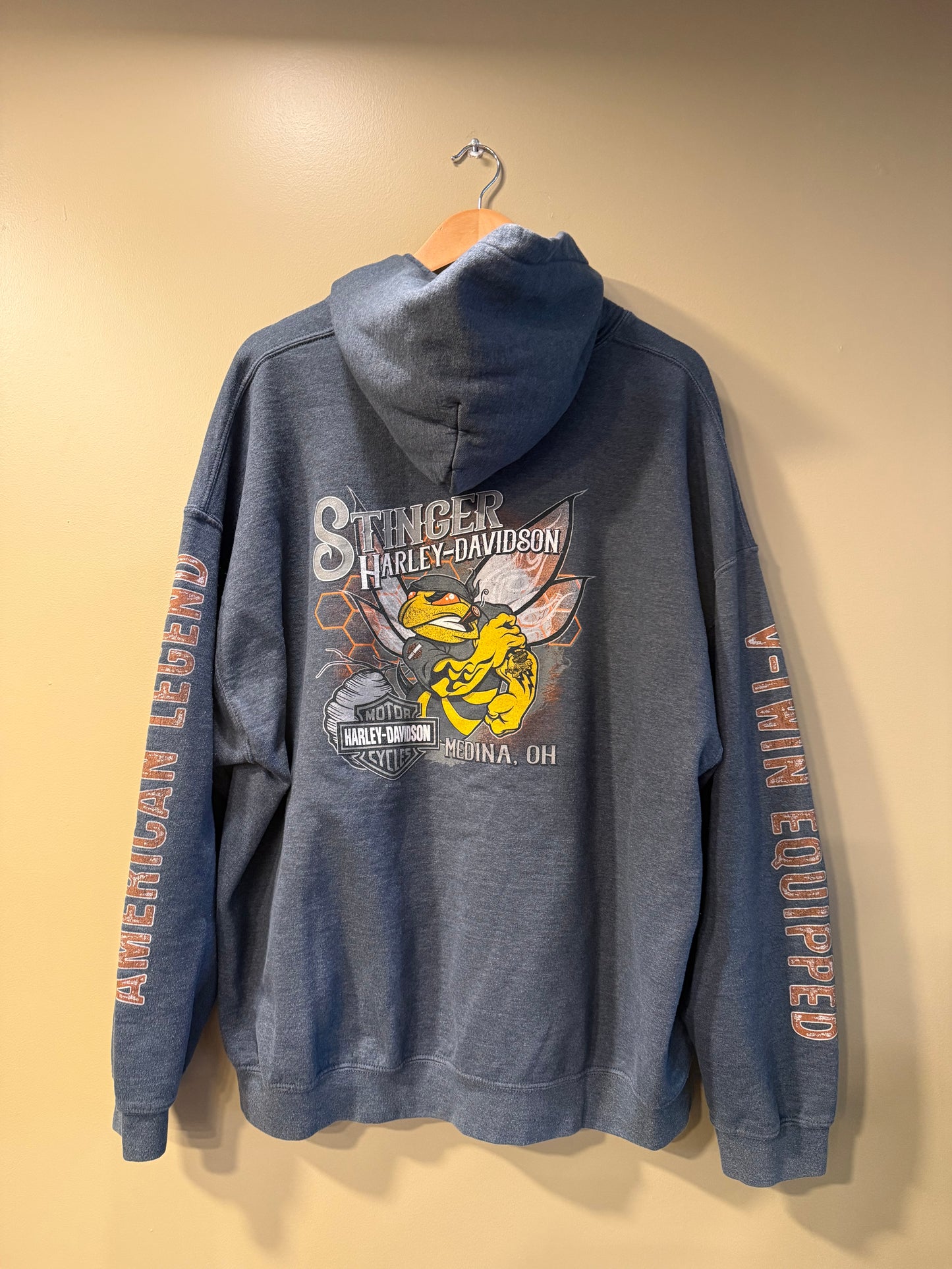 Vintage Harley Davison Dark Gray Bee Hoodie- XXL