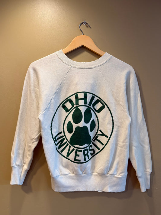 Vintage 80s Ohio University White Raglan Crewneck Sweatshirt- XS