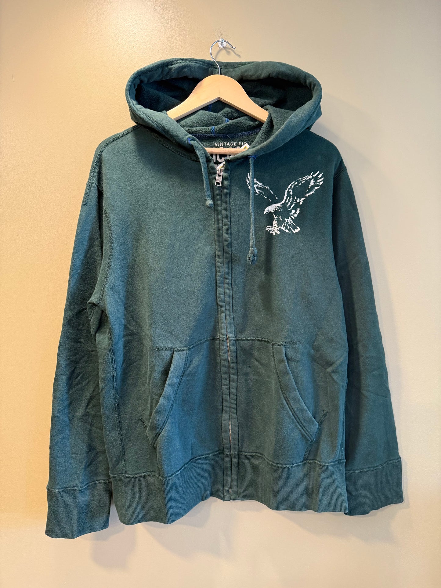 Vintage American Eagle Green Zip-Up Hoodie Sweatshirt- XL