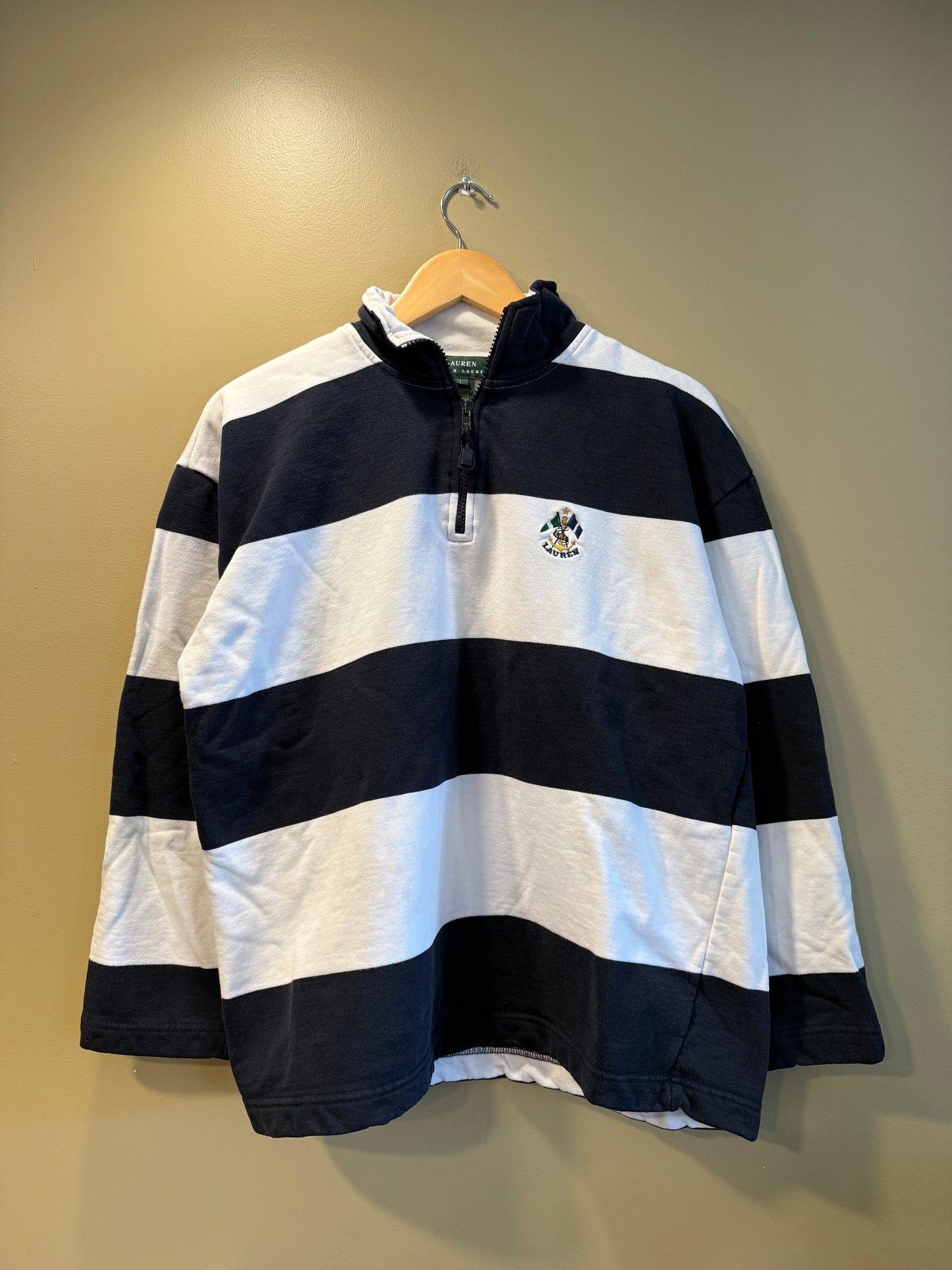 Vintage Lauren Ralph Lauren Striped Collared Sweatshirt- L