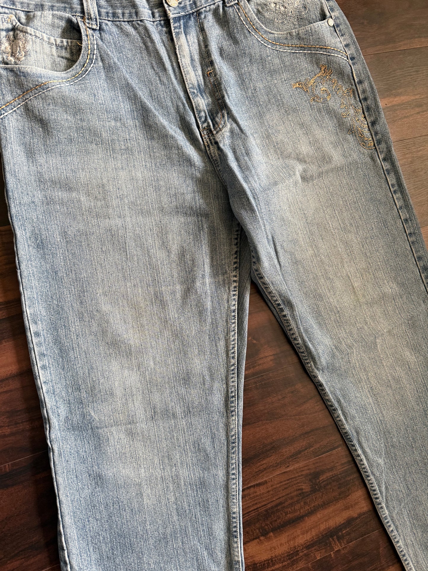 Vintage Y2K Jinzu Jeans Light Wash Embroidered Denim Jeans- 38x32