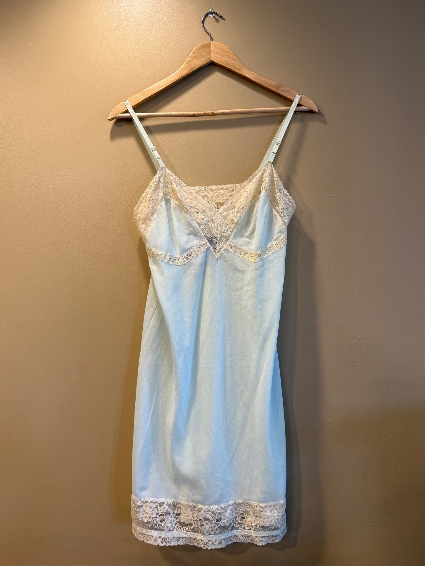 Vintage Light Blue Lacy Lingerie Slip Dress- M