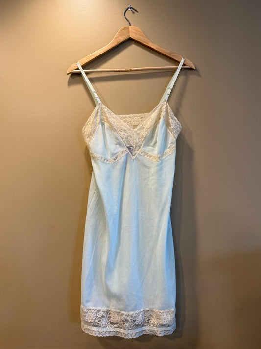 Vintage Light Blue Lacy Lingerie Slip Dress- M