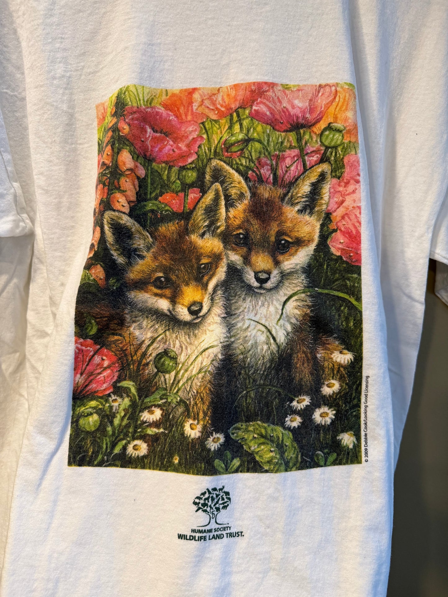 Vintage Red Foxes Wildlife Nature T-Shirt- L