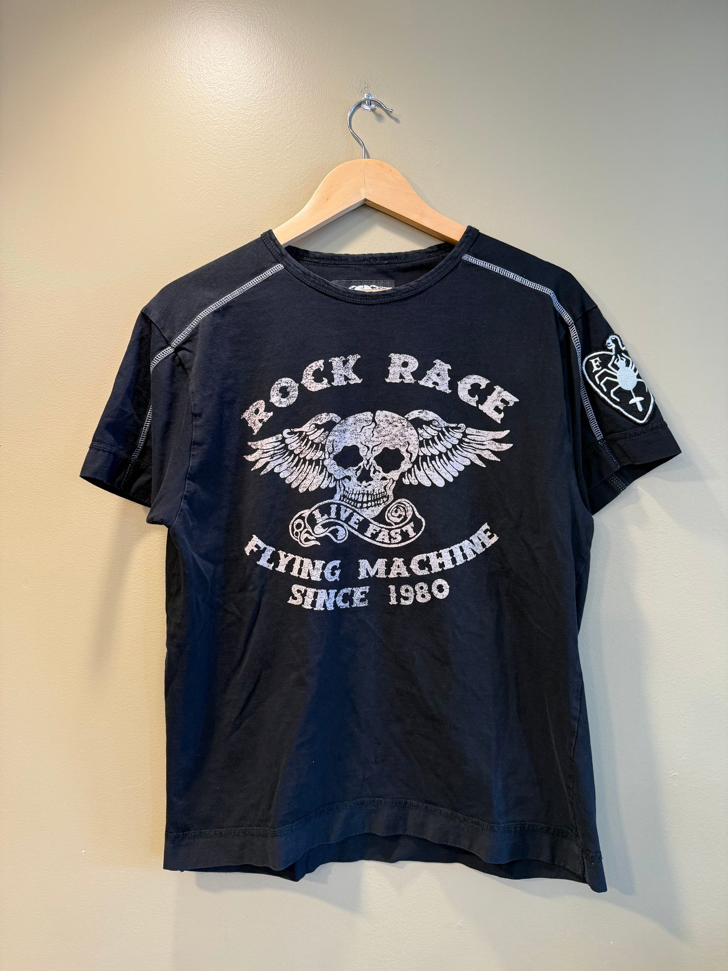 Vintage Y2K Rock Race Flying Machine Biker T-Shirt- M