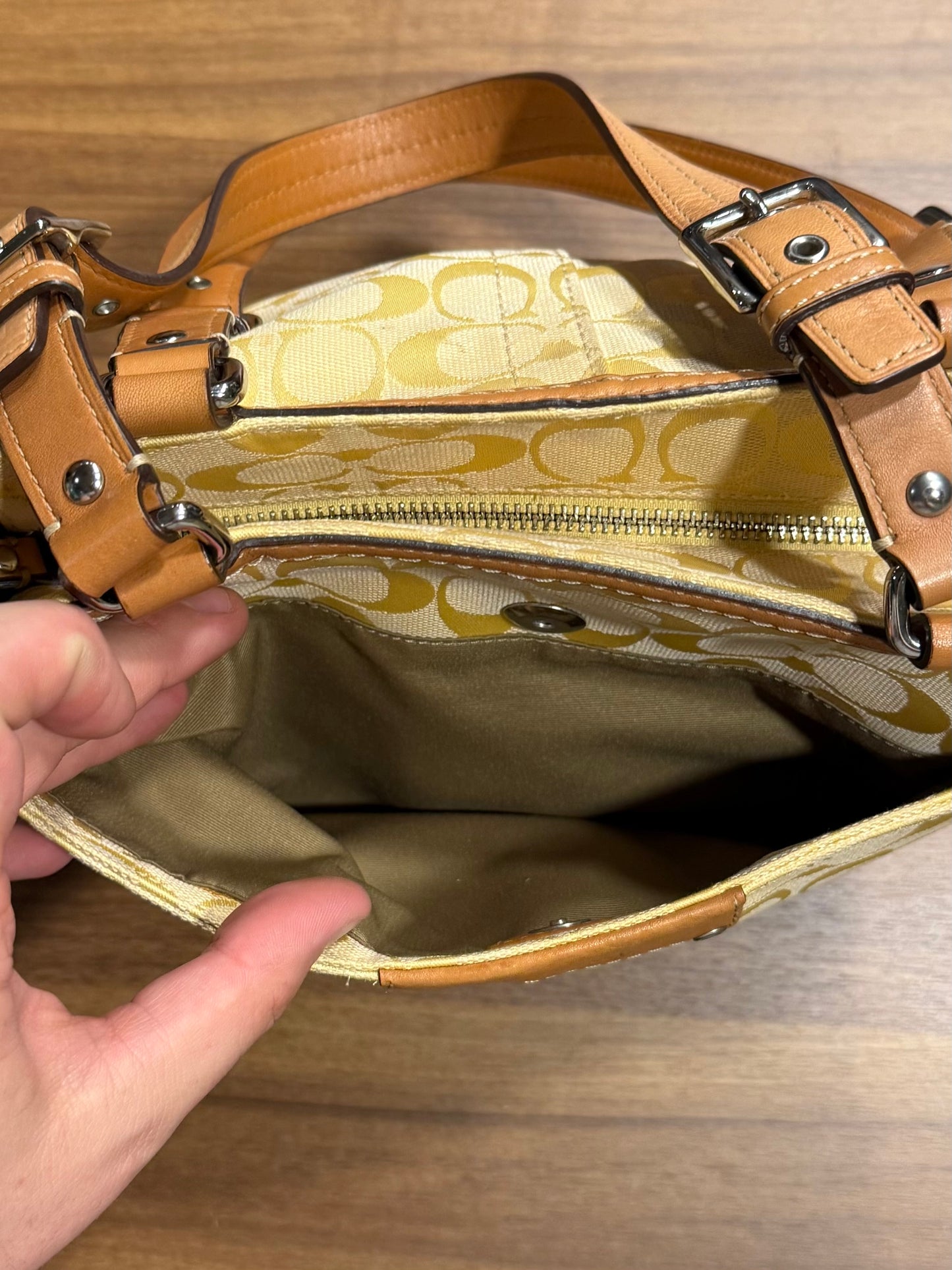 Vintage Coach F13077 Hampton Signature Yellow Tote Shoulder Bag
