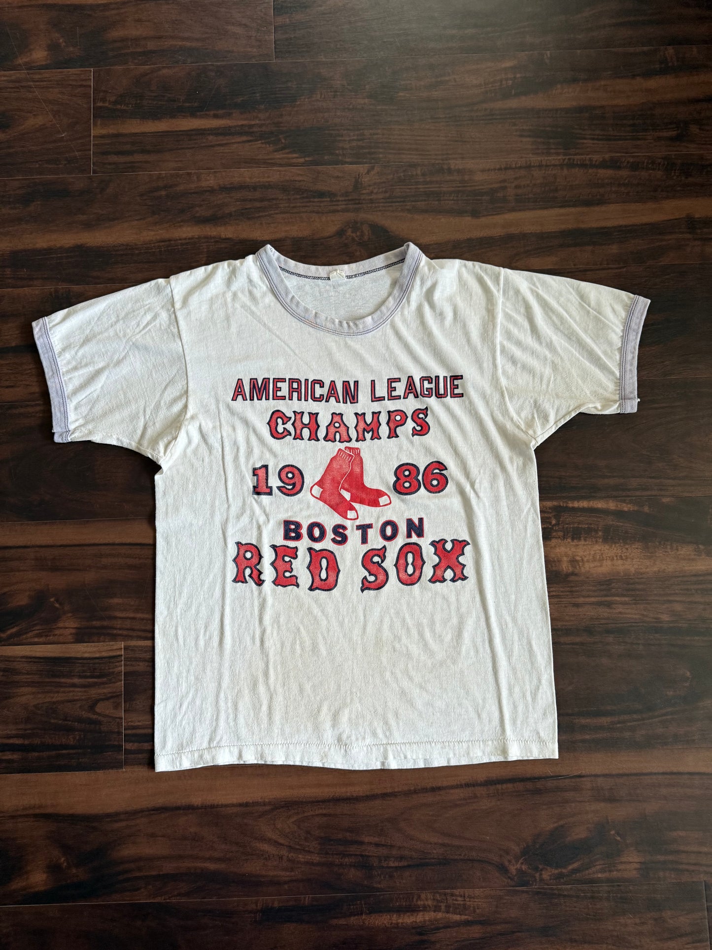 Vintage Boston Red Sox 1986 American League Champs Ringer T-Shirt- M