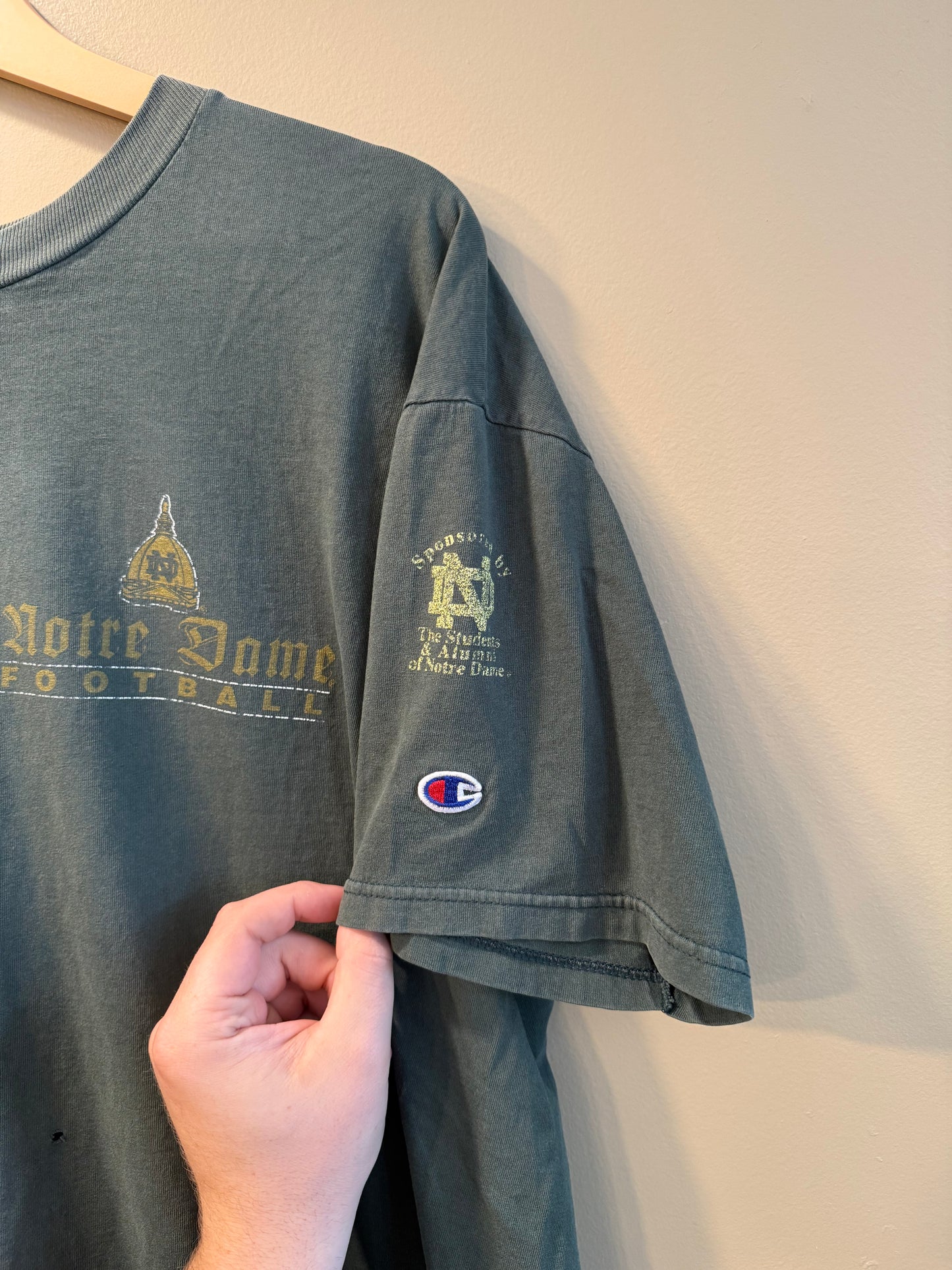 Vintage University of Notre Dame Green Football T-Shirt- XL