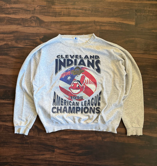 Vintage Starter Cleveland Indians American League Champions Distressed Crewneck Sweatshirt- XL