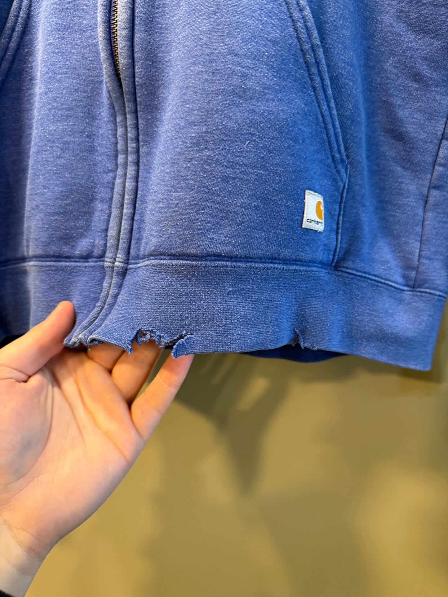 Vintage Carhartt For Women Blue Zip-Up Hoodie Sweatshirt- L