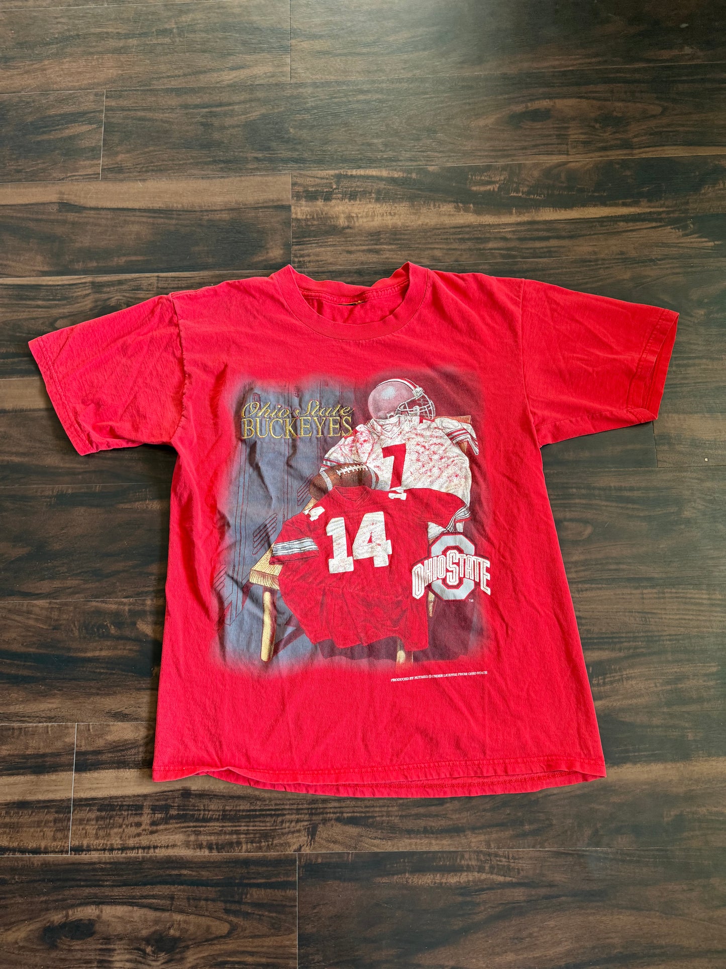 Vintage Nutmeg Ohio State University Buckeyes Football Red T-Shirt- L