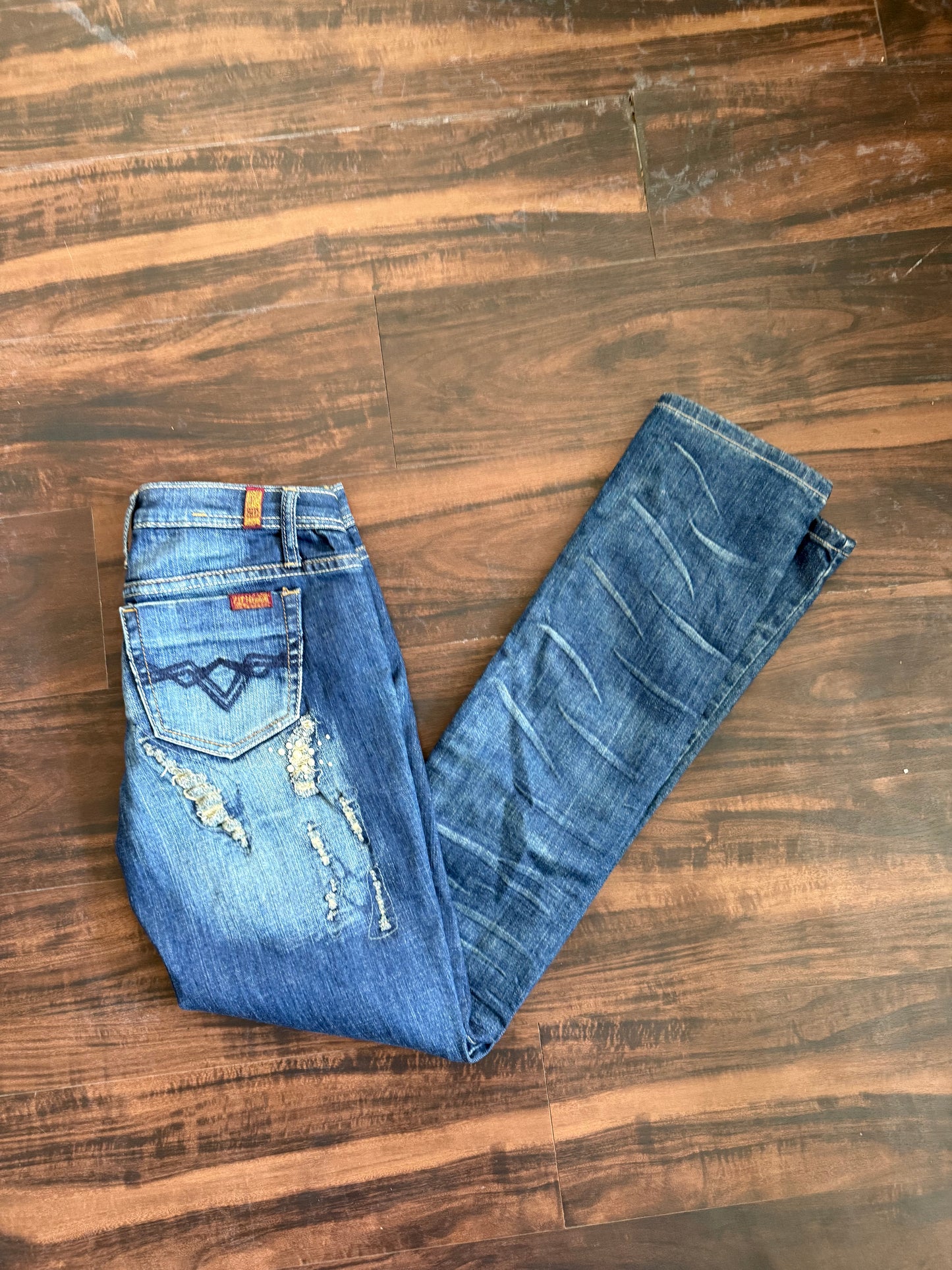 Vintage ZD Distressed Pearl Embellished Denim Jeans- 28x32