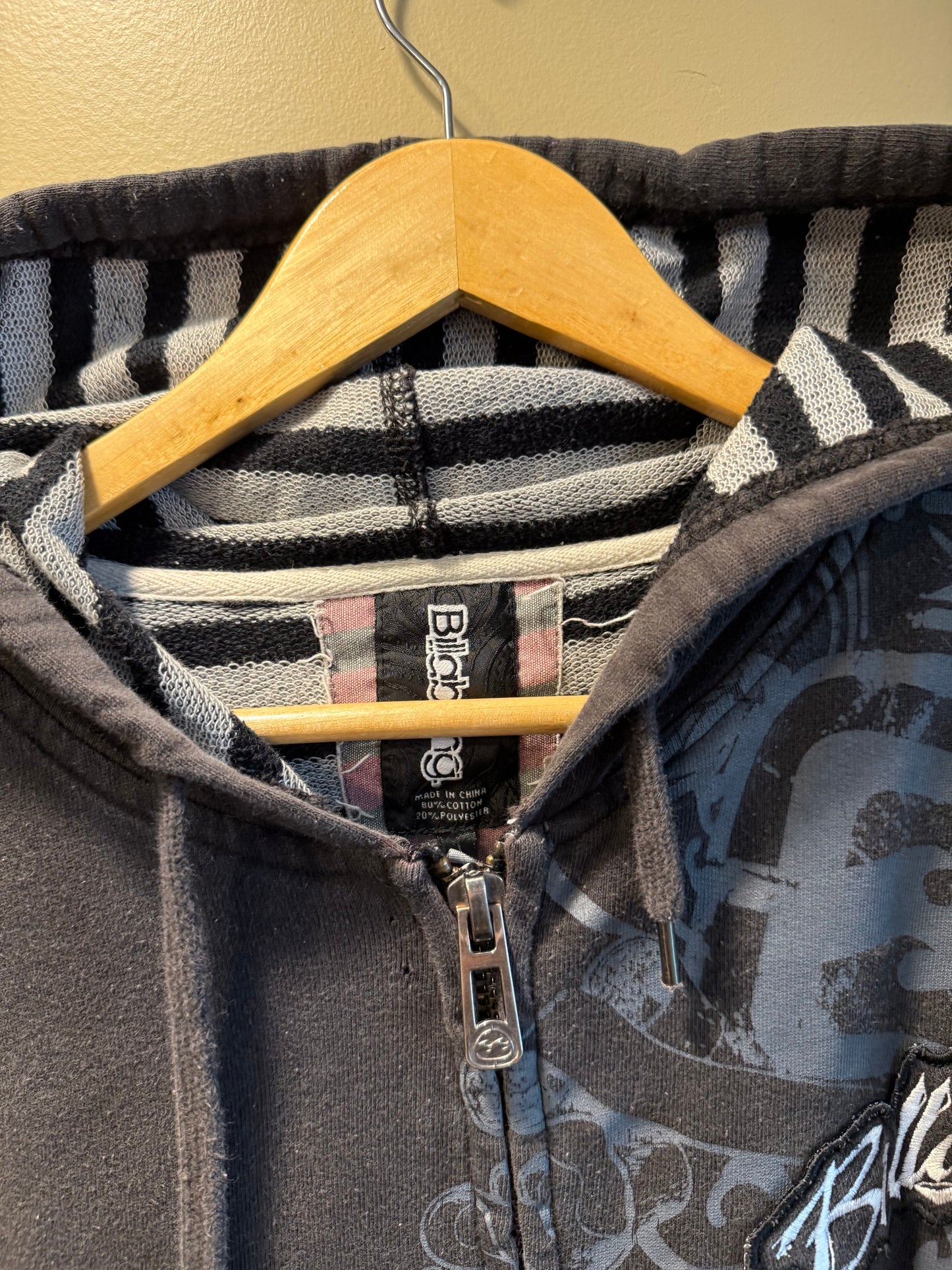 Vintage Billabong Black Gothic Style Zip-Up Hoodie Sweatshirt- L