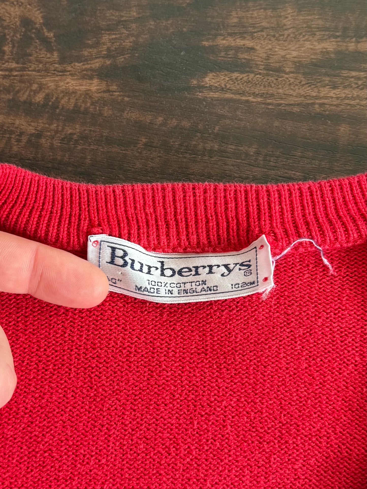 Vintage Burberrys England Red Cable Knit Sweater- L