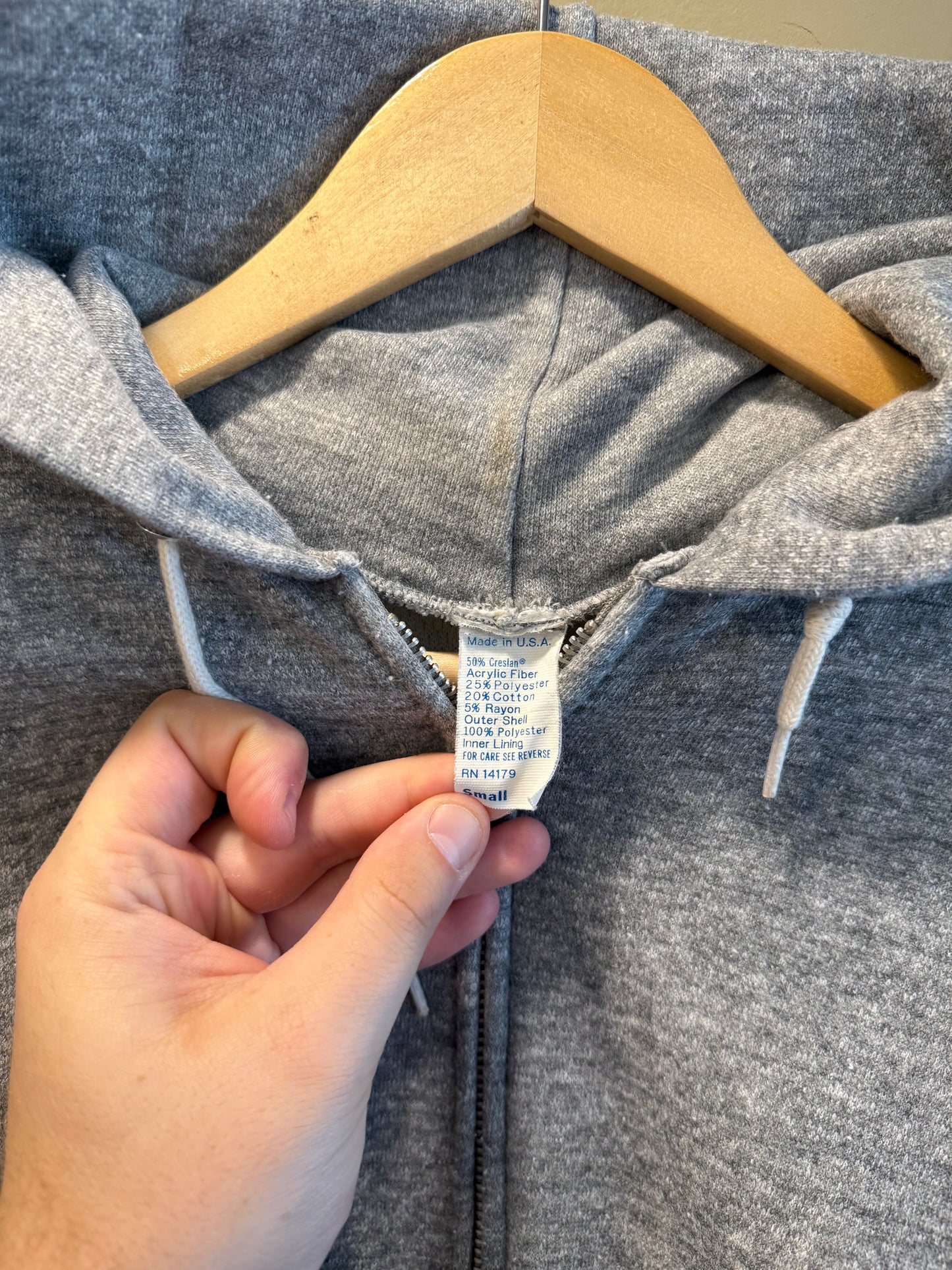 Vintage 70s Gray Zip-Up Hoodie Sweatshirt- S