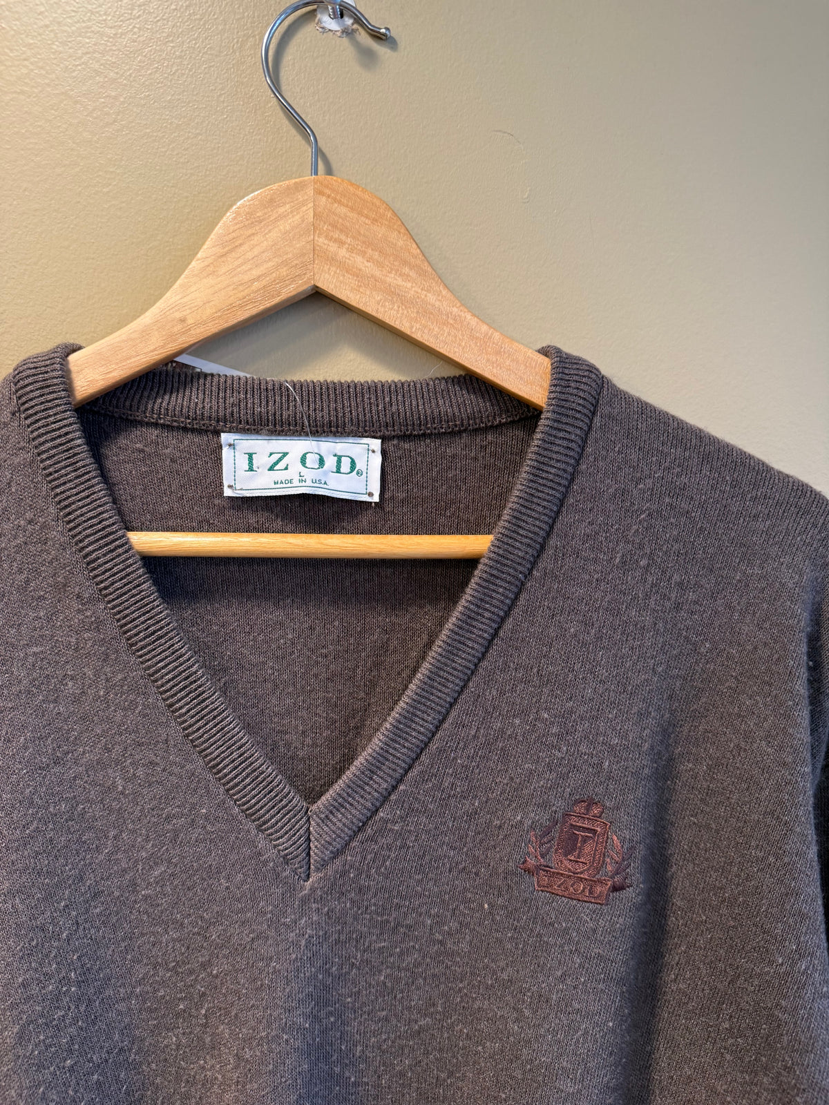 Vintage Izod Brown V-Neck Sweater- L