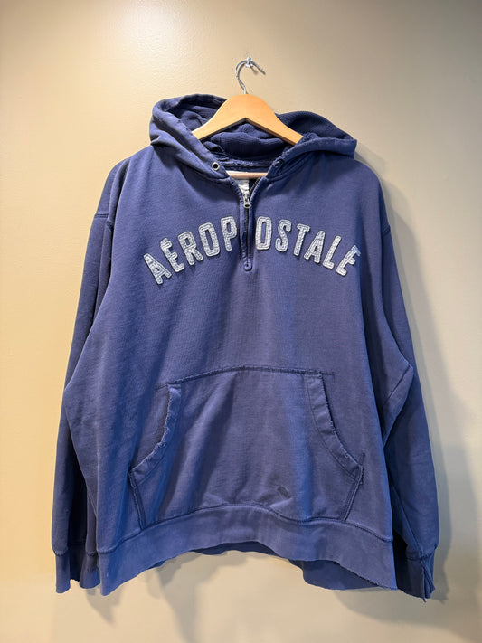 Vintage Y2K Aeropostale Distressed Navy Blue Hoodie Sweatshirt- XL