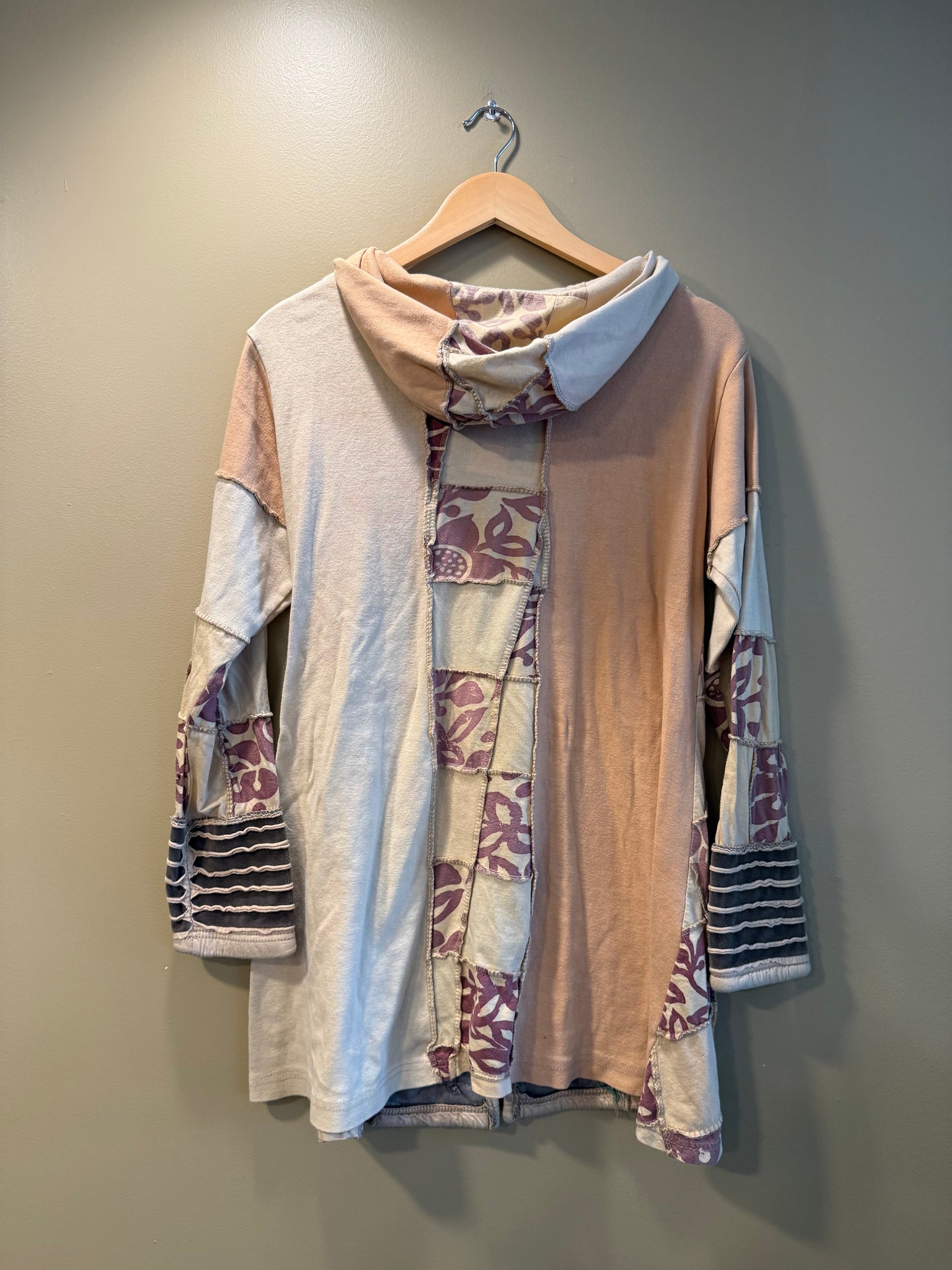 Vintage Cotton Patchwork Boho Zip-Up Hoodie Sweatshirt- M