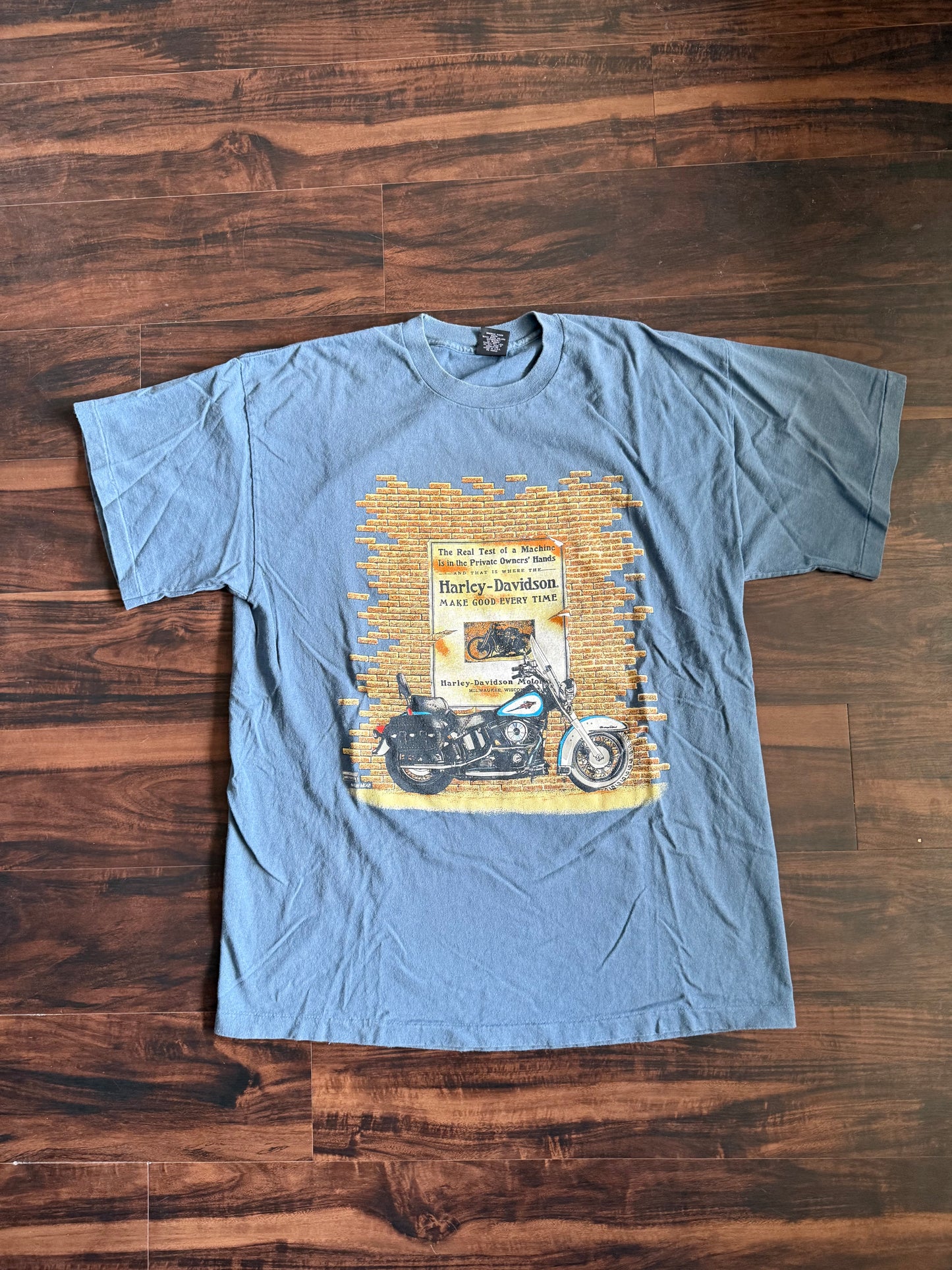 Vintage Harley Davidson Make Good Every Time Brick Wall Blue T-Shirt- L/XL