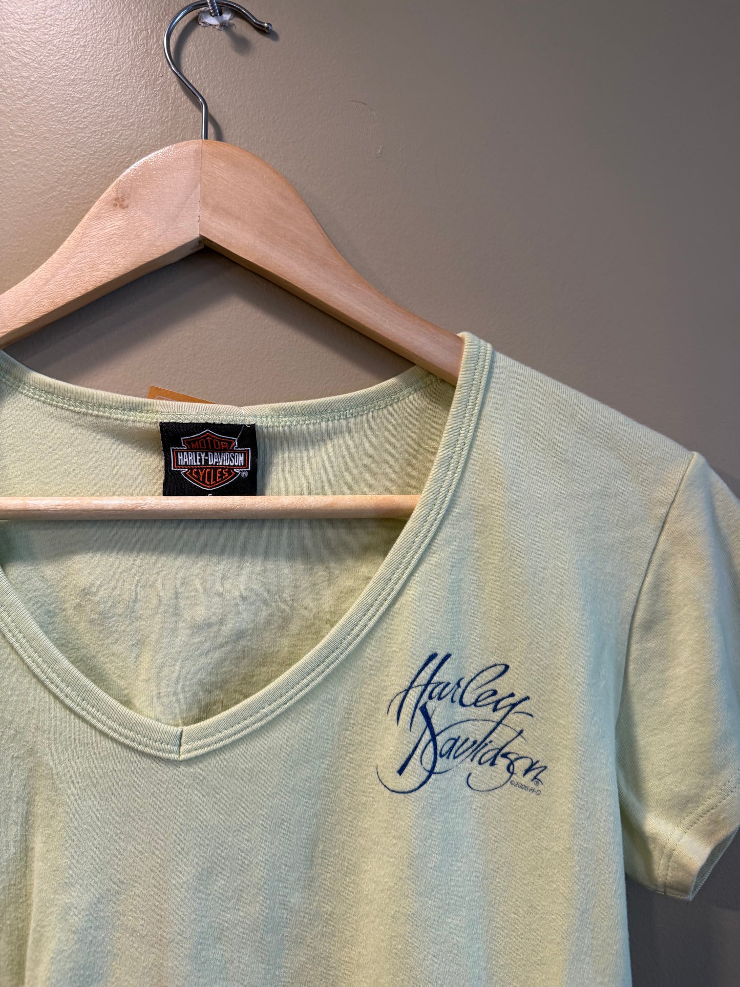 Vintage Harley Davidson Neon Yellow Baby Tee T-Shirt- S