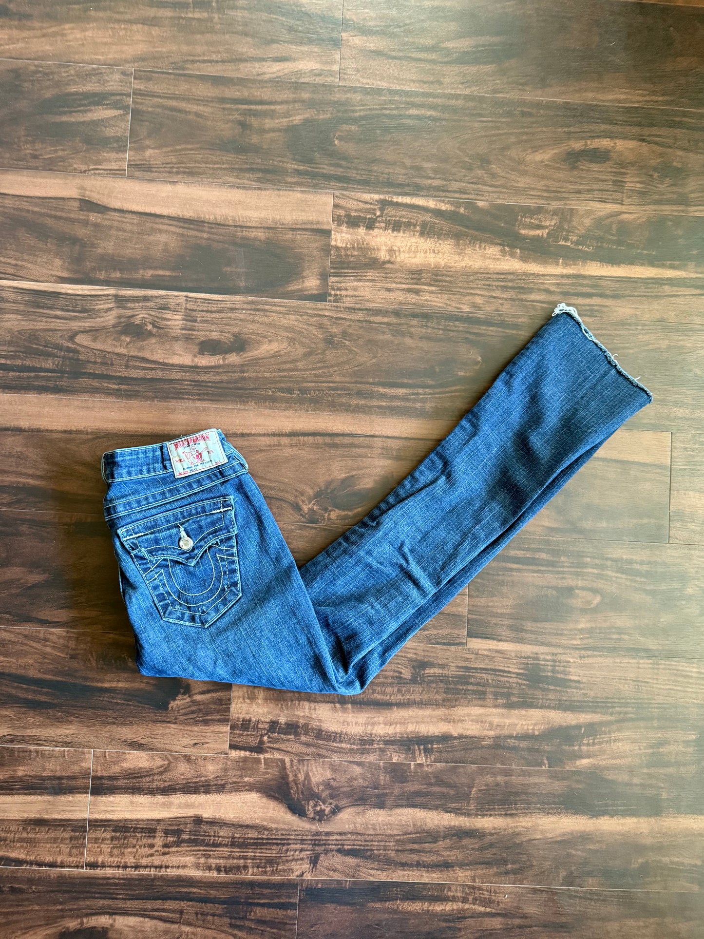 Vintage True Religion Dark Wash Distressed Flare Denim Jeans- 28x31
