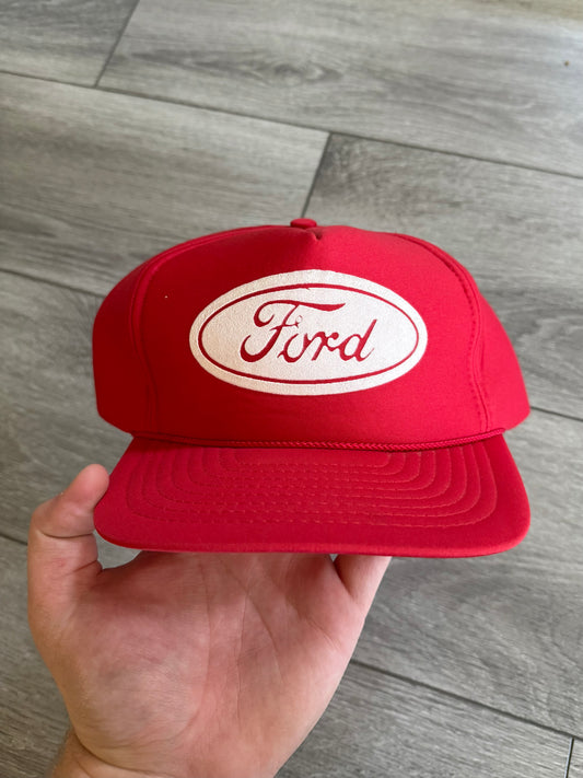 Vintage Ford Red Logo Trucker SnapBack Hat